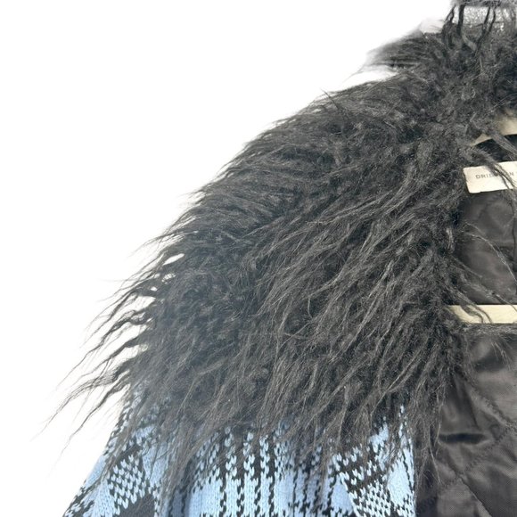 NWT Dries Van Noten Blue Plaid Faux Fur Lined Hooded Open Jacket - Picture 4 of 9